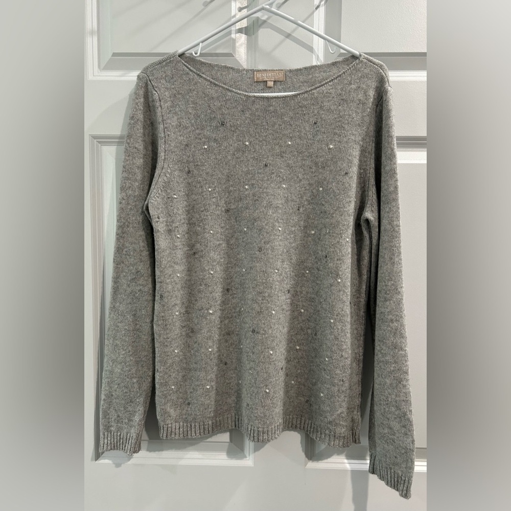 Benedetta B Merino Cashmere Blend Sweater Sz L‎ Gray Boat Neck Textured Preppy